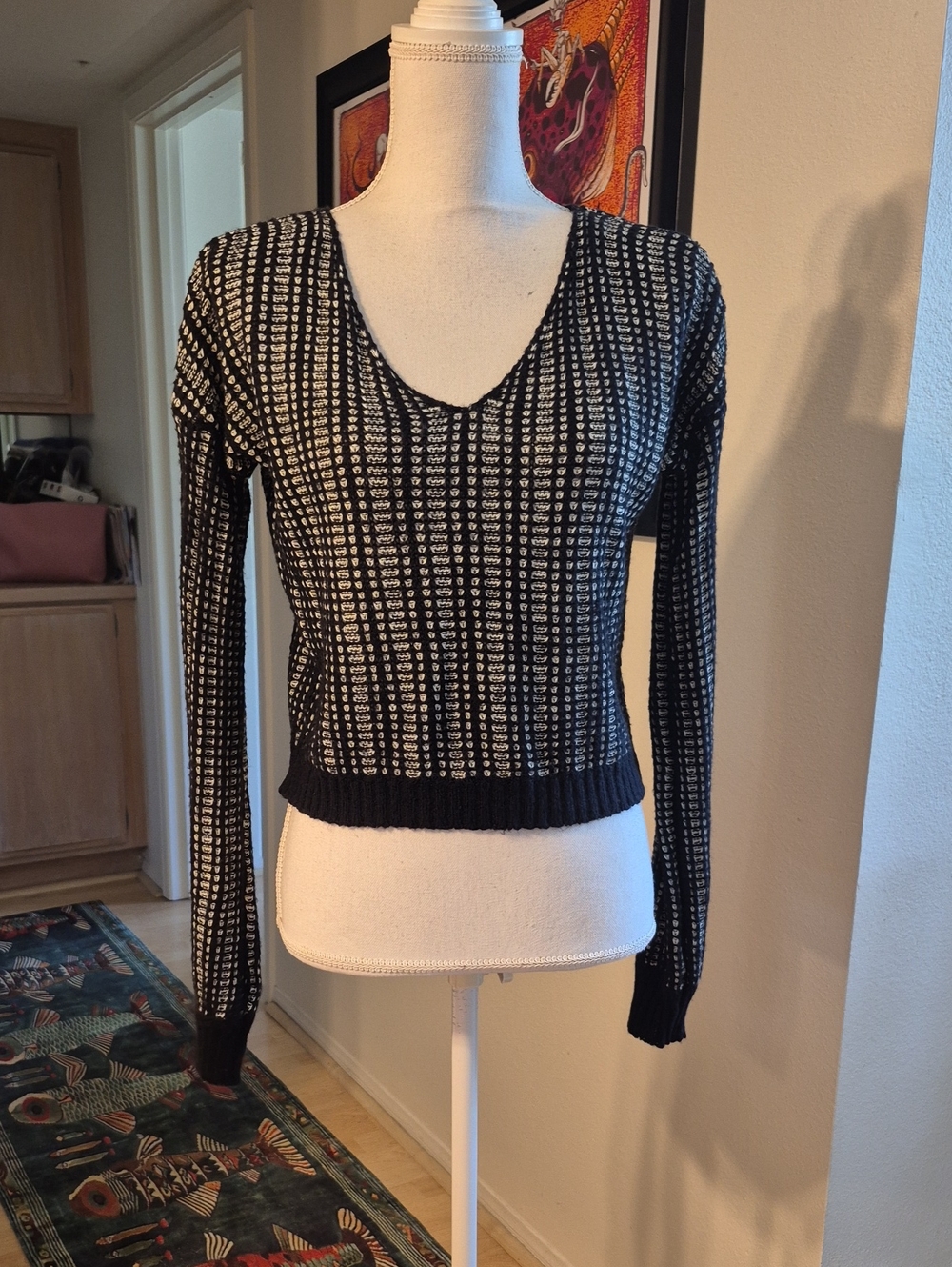 Ten Sixty Sherman Black & White Knit Sweater V Neck
